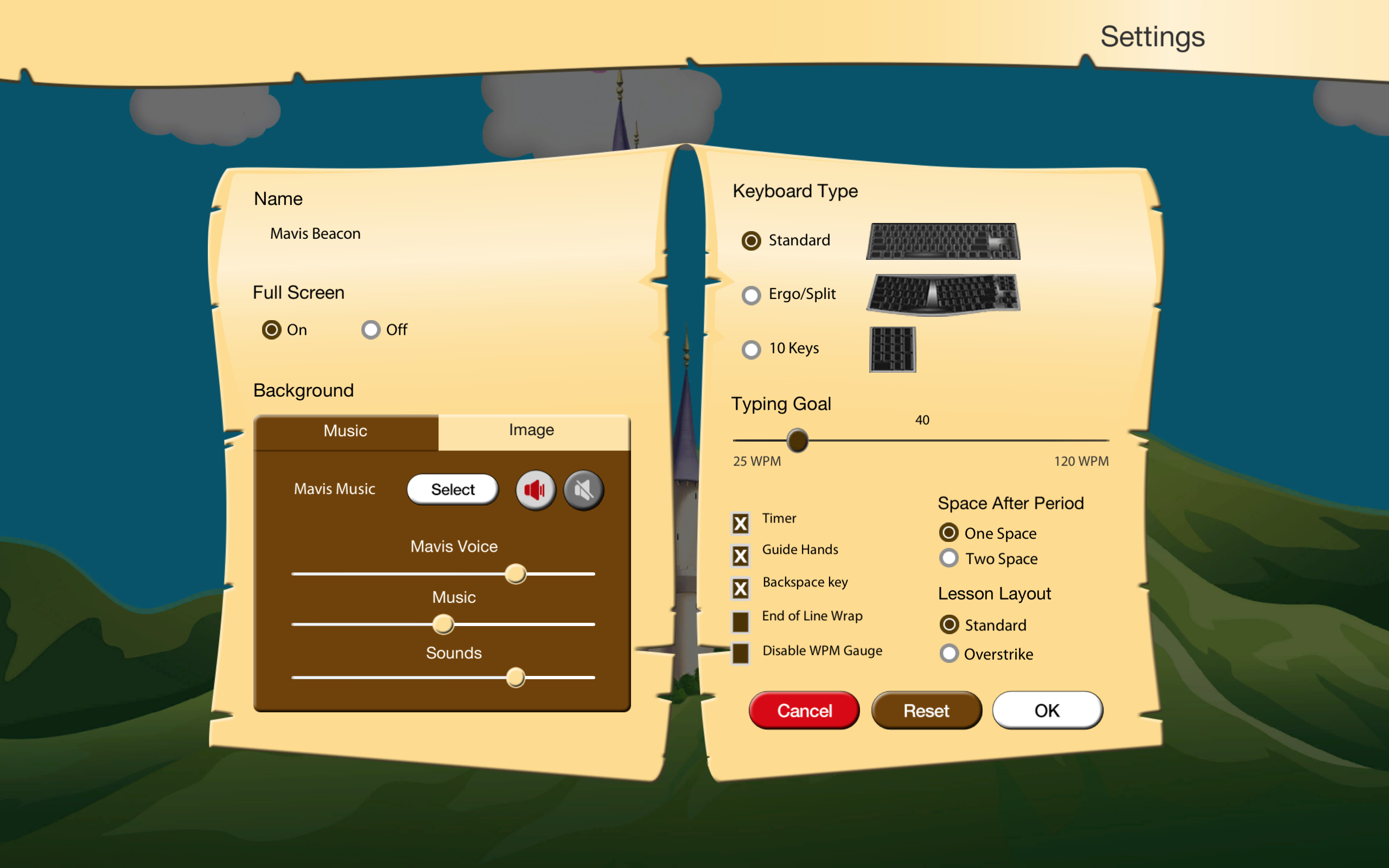 Settings - Mavis Beacon Keyboarding Kidz Mickey's Adventures